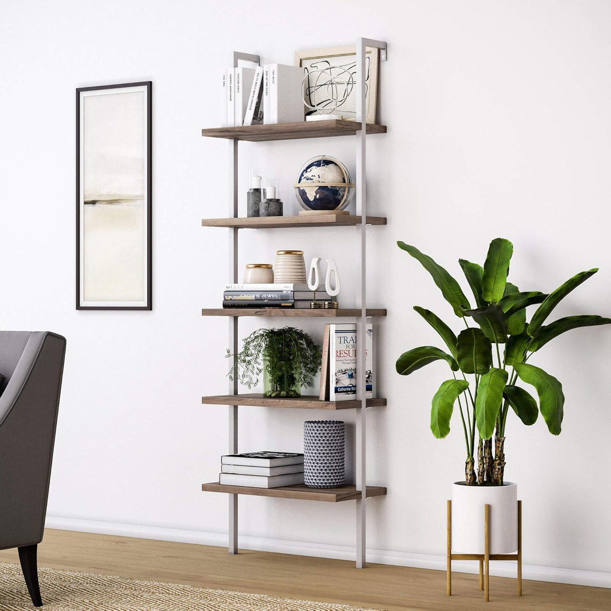 6-Shelf Tall Bookcase with Reclaimed Wood and Industrial Metal Frame, Oak/Black J6688