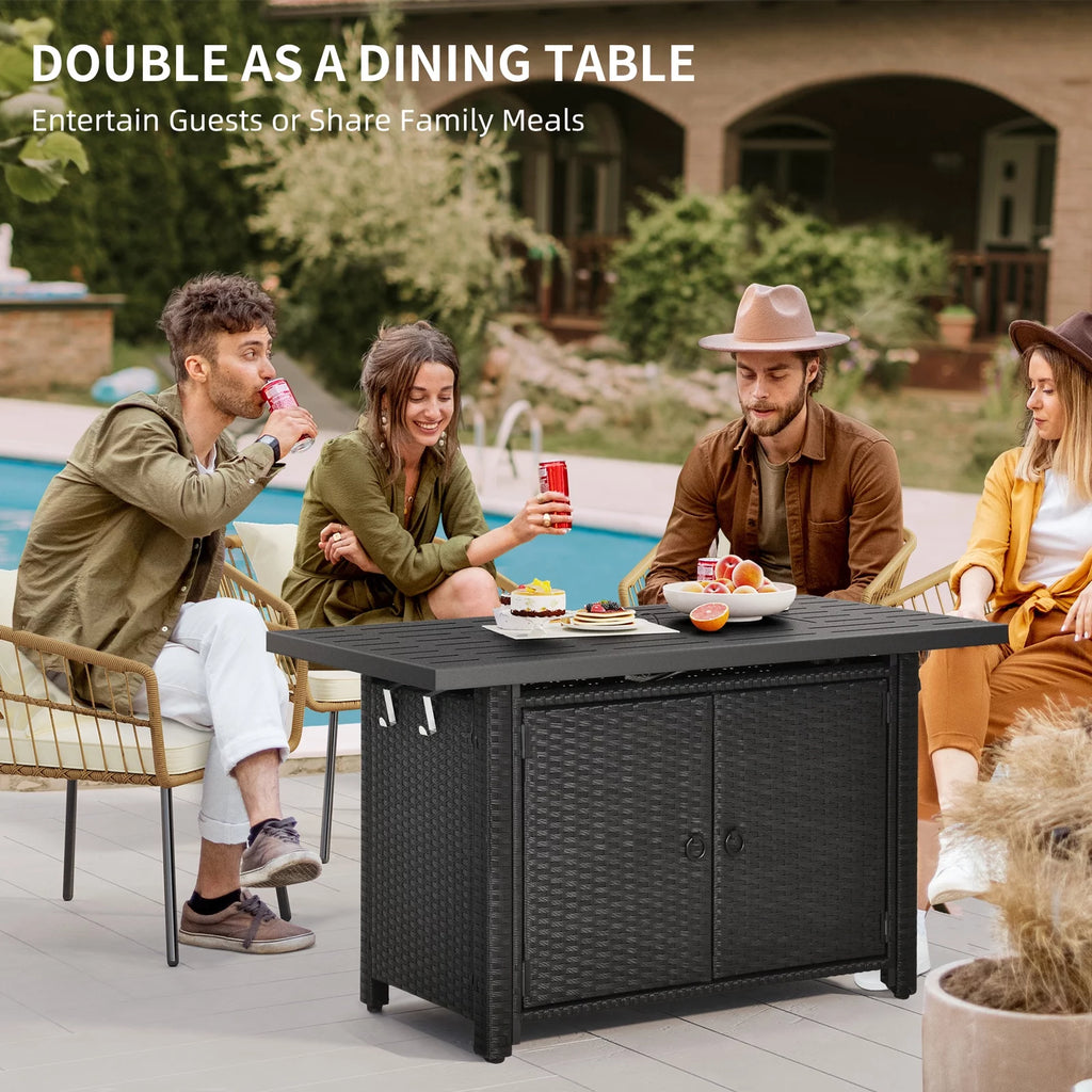 43'' Propane Fire Pit Table 60,000 BTU Wicker Rattan Base R392
