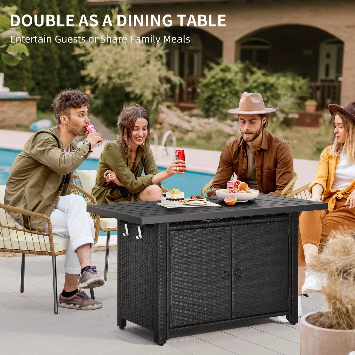 43'' Propane Fire Pit Table 60,000 BTU Wicker Rattan Base R392