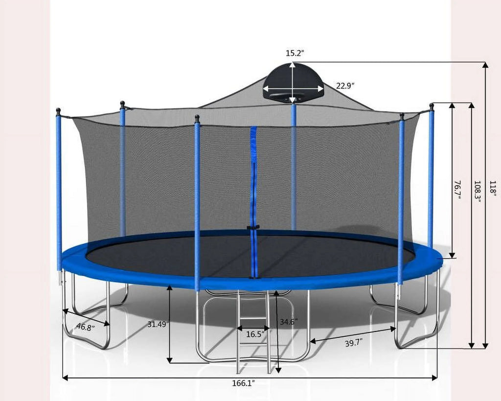 14FT Trampoline with Basketball Hoop, Safety Enclosure Net, and Ladder A764772