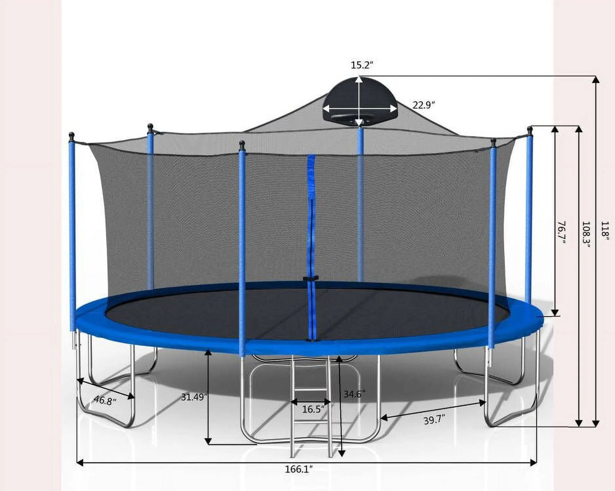 14FT Trampoline with Basketball Hoop, Safety Enclosure Net, and Ladder A764772