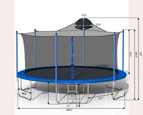 14FT Trampoline with Basketball Hoop, Safety Enclosure Net, and Ladder A764772