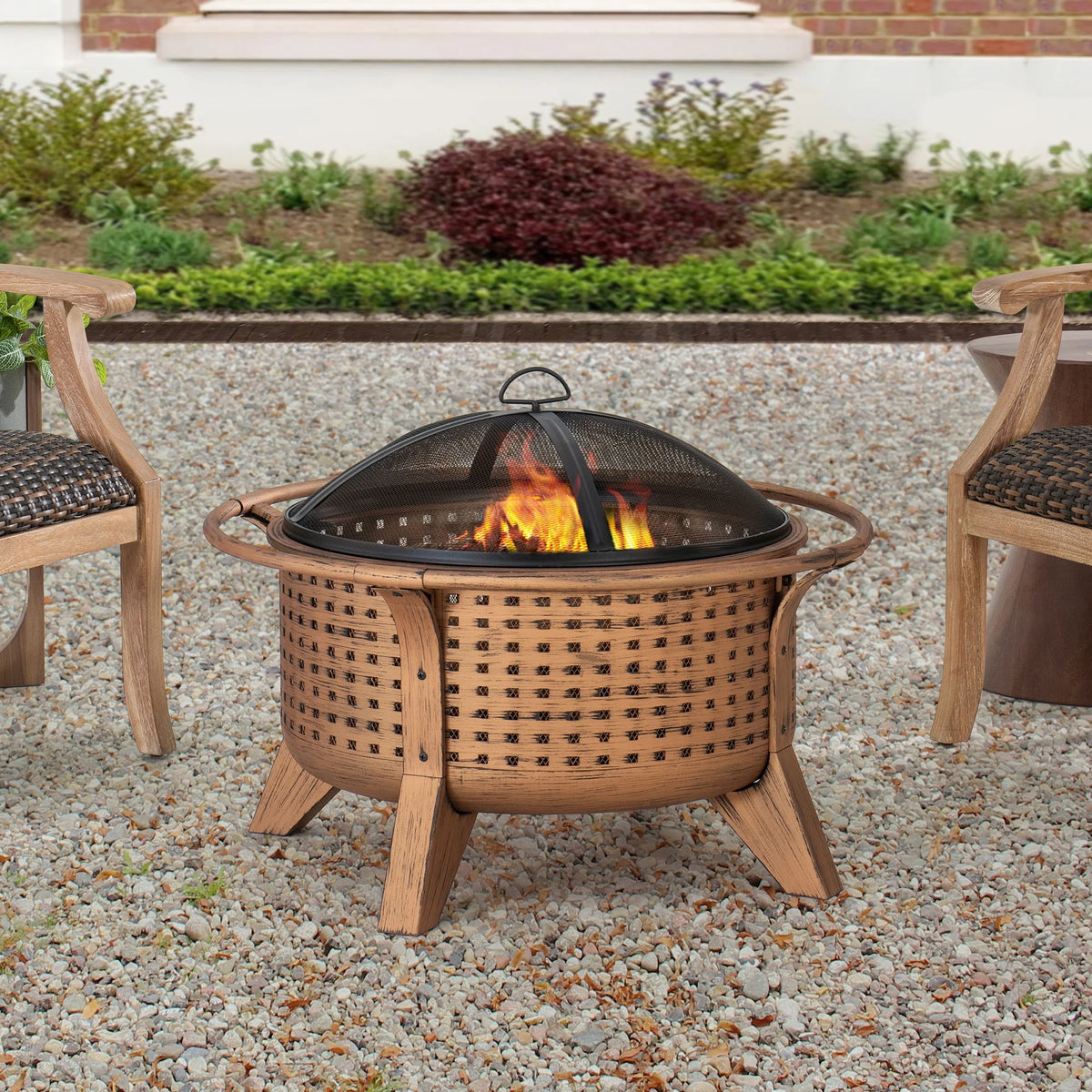 30 in. Round Steel Wood-Burning Fire Pit with Spark Screen and Poker D991786