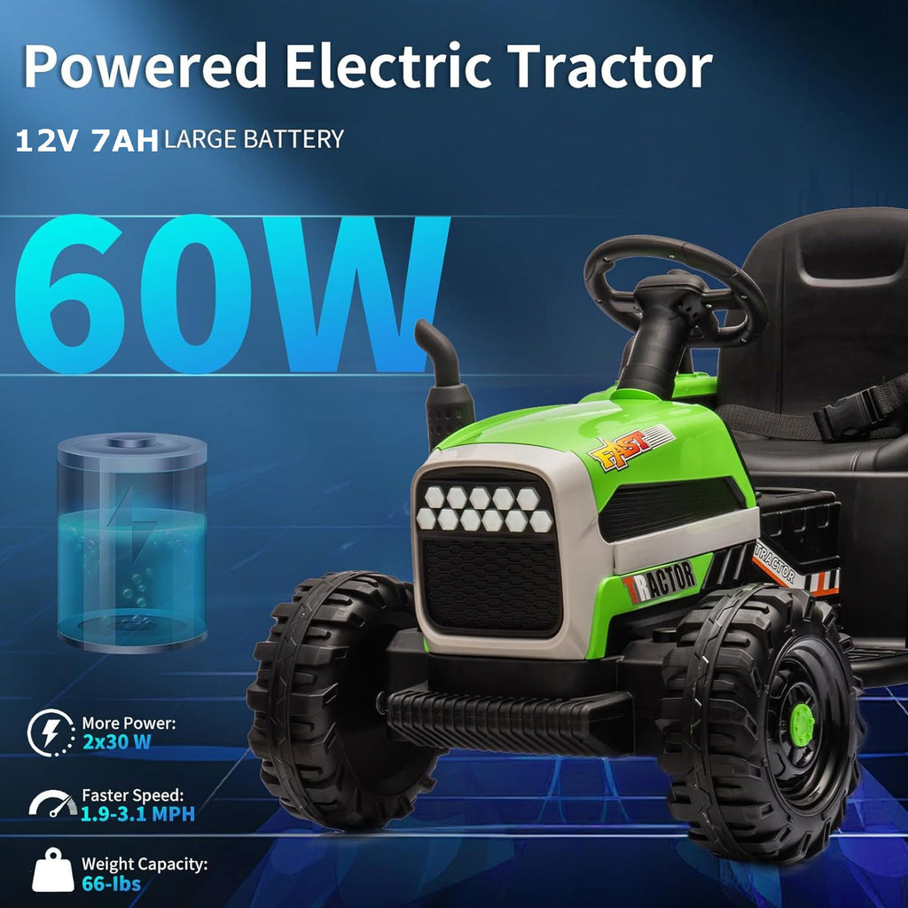 Green 12V 7AH Electric Tractor Ride on Car with Trailer J279608