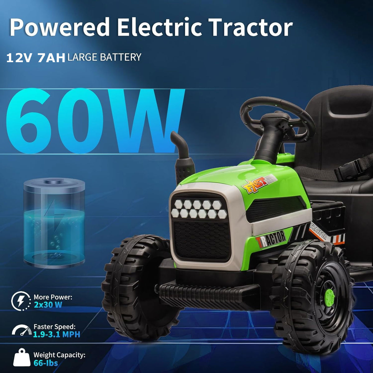 Green 12V 7AH Electric Tractor Ride on Car with Trailer J279608