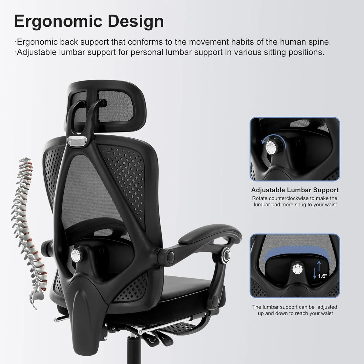 Black Ergonomic High Back Office Chair with Lumbar Support D283