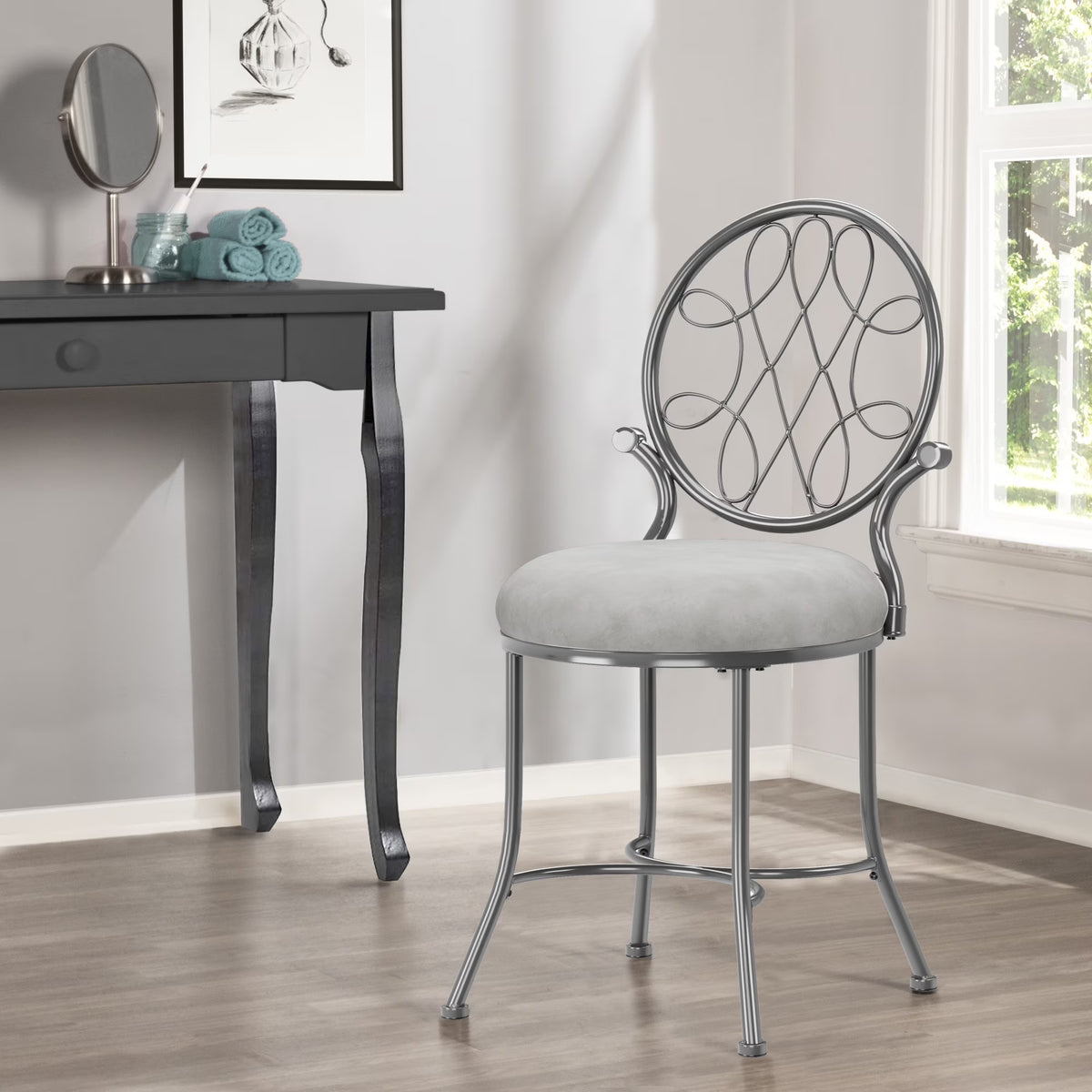 Chrome Metal Vanity Stool C683