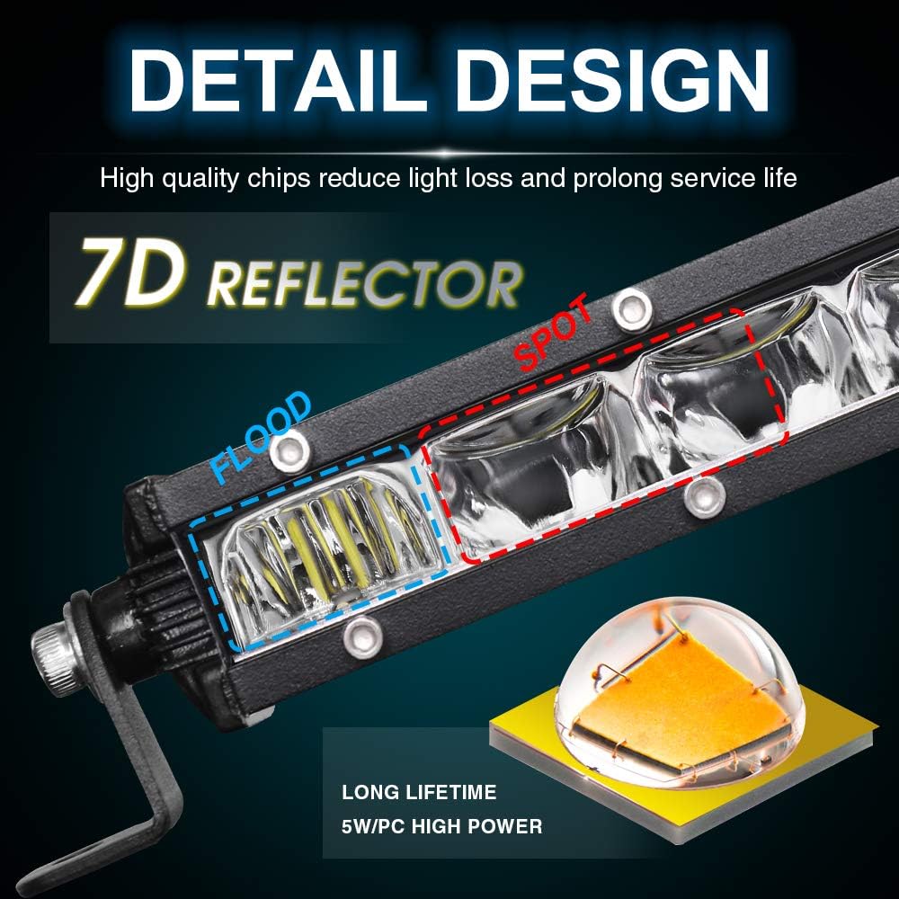 20 inch Single Row LED Light Bar Spot Flood Combo Beam 12V 24V Off Road Work Light Pack of 2 V1467
