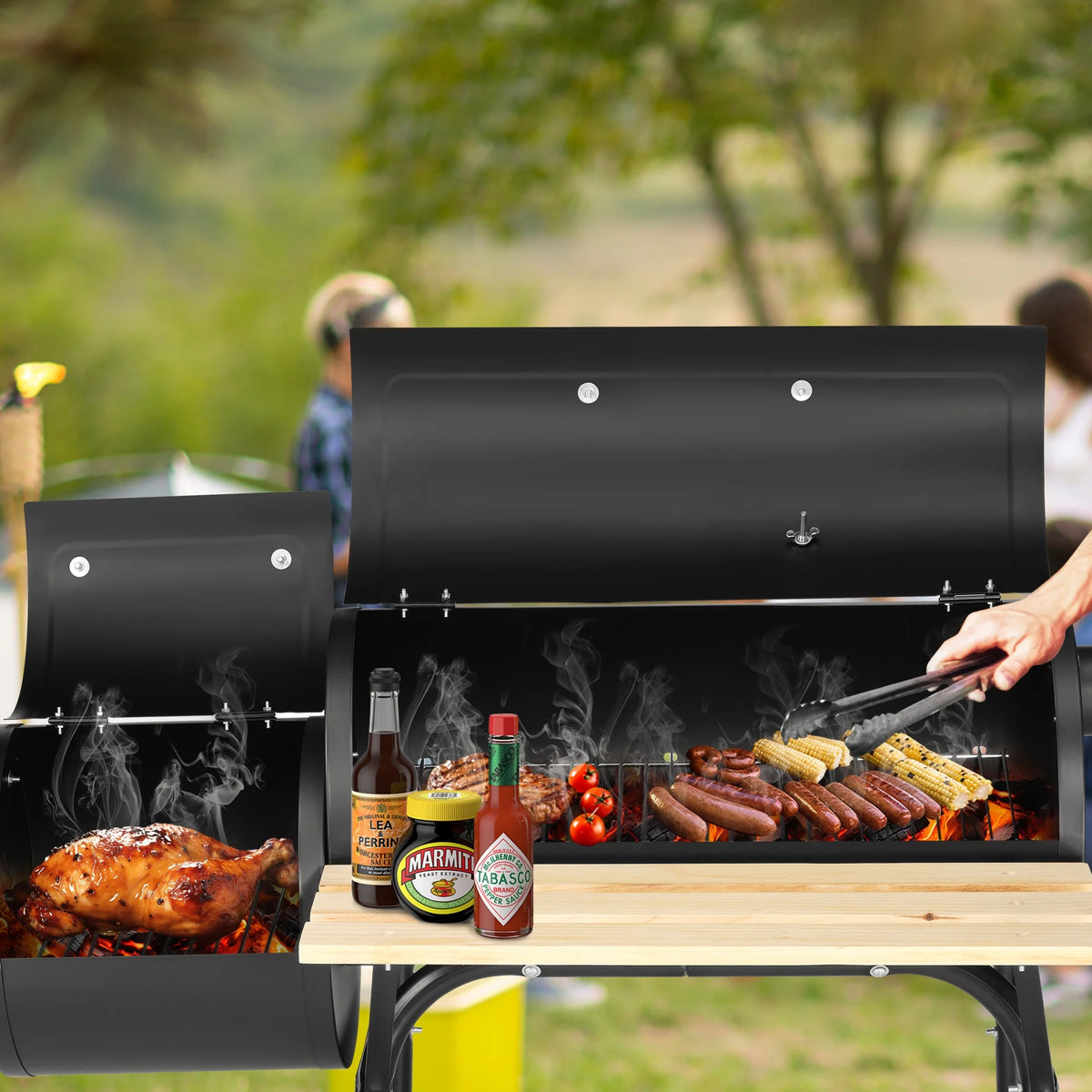 Charcoal Grill with Offset Smoker & Side Table Z188458