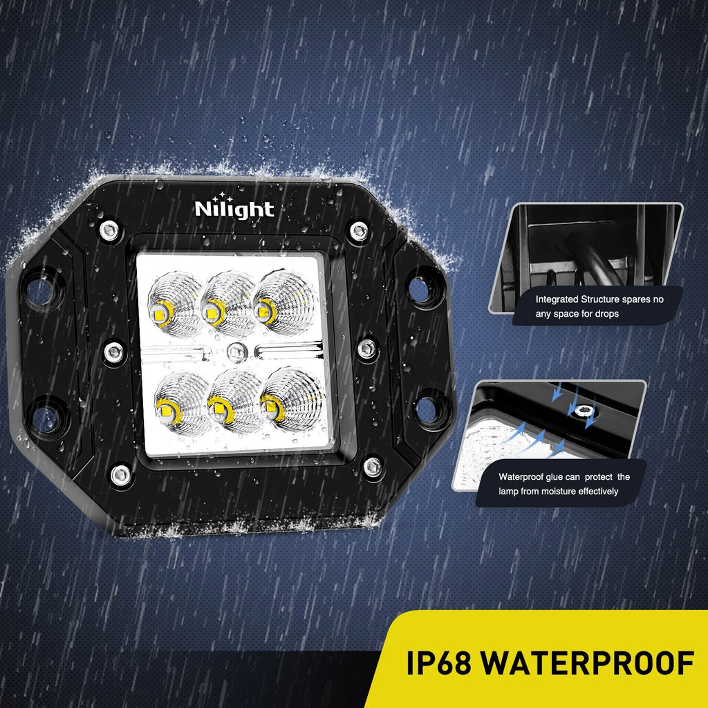 4PCS 18W LED Work Light Bar Flush Mount Flood Lights Backup Reverse Rear Front Bumper Lights B274169