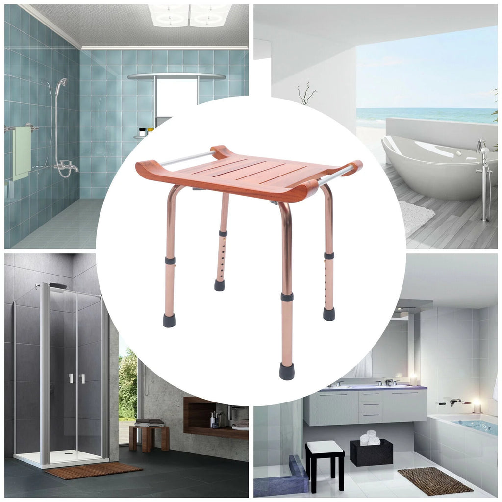 Adjustable Teak Bath Bench Shower Chair 300lbs S75105