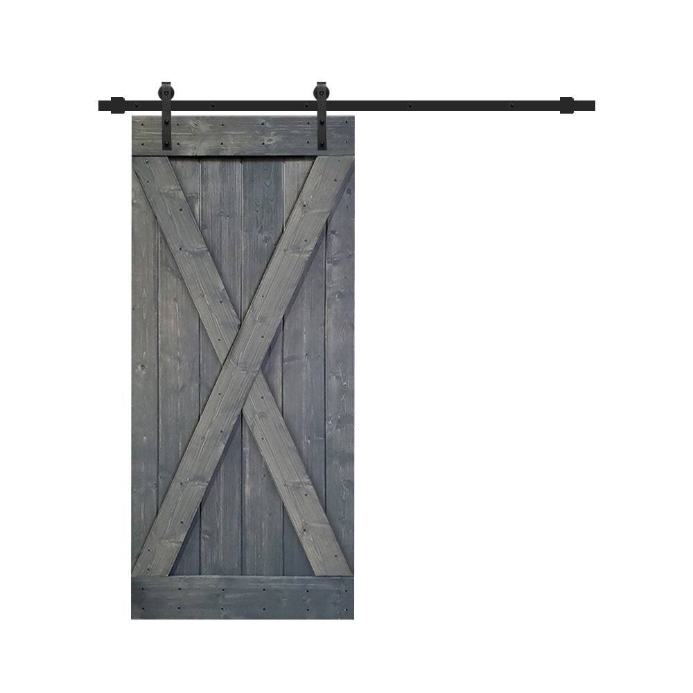 Gray Stained Knotty Pine Wood Interior Sliding Barn Door with Hardware Kit S897255