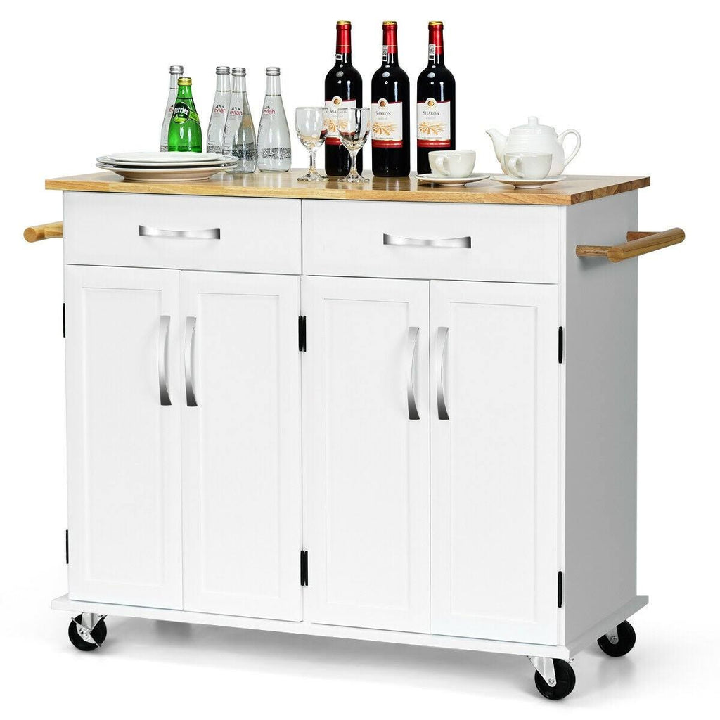 White Wood Top Rolling Kitchen Utility Cart D869