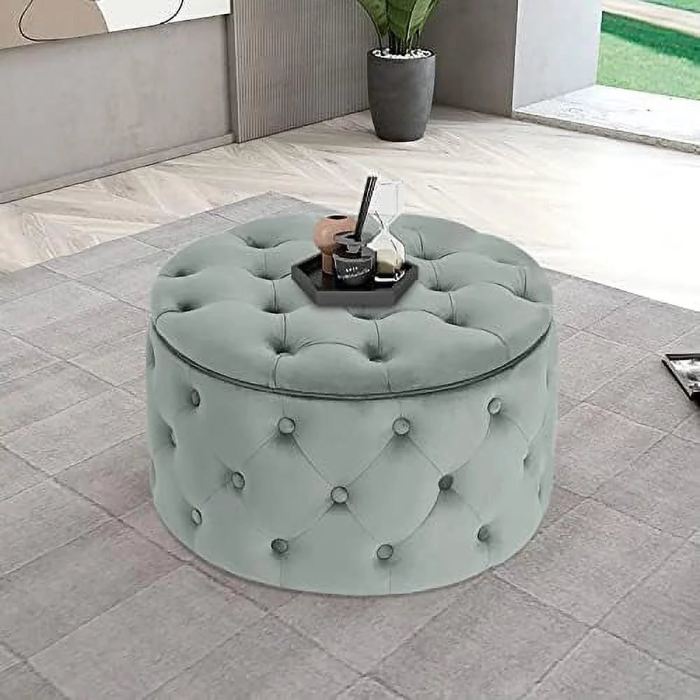 Round Velvet Button Tufted Ottoman Q609