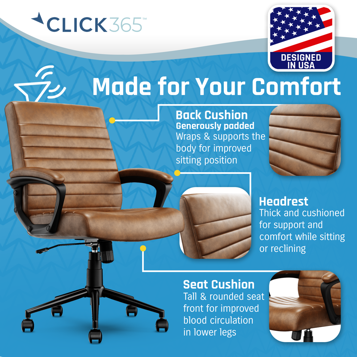 Cognac Bonded Leather Ergonomic Desk Chair N661045