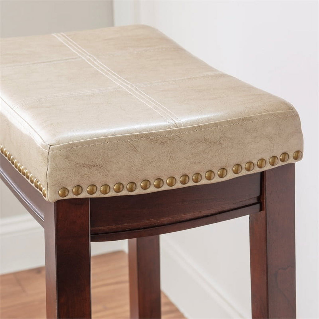 Beige Wood Faux Leather Bar Stool P29157