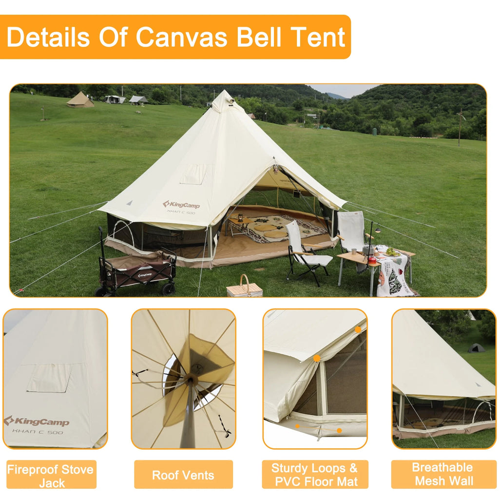 Canvas Bell Tent with Stove Jack Hole, 8-People 4 Seasons I37036