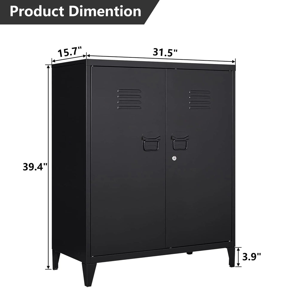 2 Door Metal Accent Cabinet with 2 Shelves, Black U68512