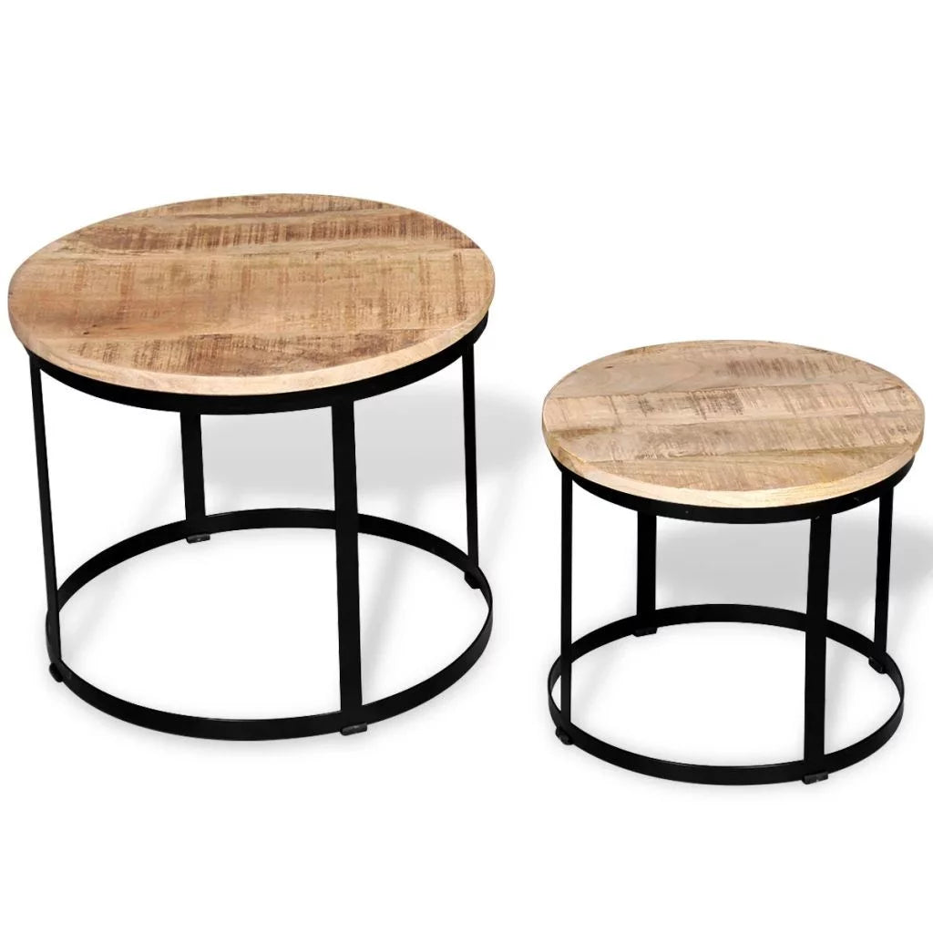 Two Piece Round Mango Wood Coffee Table Set V430