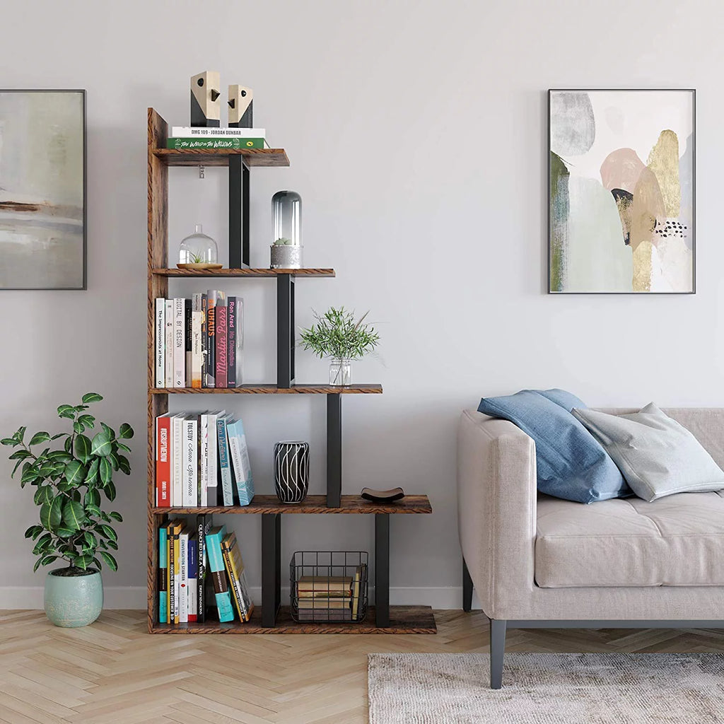 5 Tier Wooden Bookshelf with Metal Frame W53315