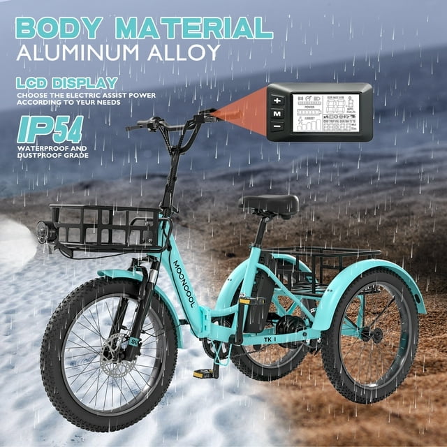 Electric Folding Tricycle with 500W Motor, 48v 14.5Ah Battery, 20*3in Fat Tires Y988