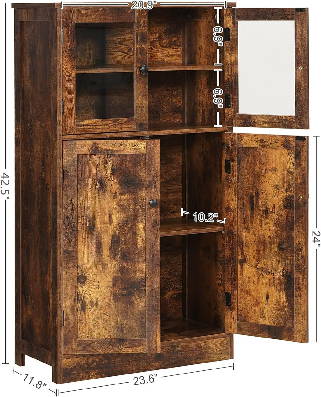 Rustic Brown Freestanding Bathroom Floor Storage Cabinet with Glass Door and Adjustable Shelf N31442