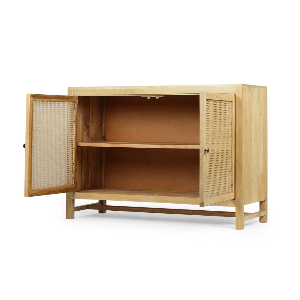 2 Door Mango Wood Cabinet with Wicker Caning S211847