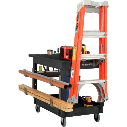 Industrial Utility Cart, Plastic 2 Tray Black Shelf, 5 inch Rubber Casters N69630