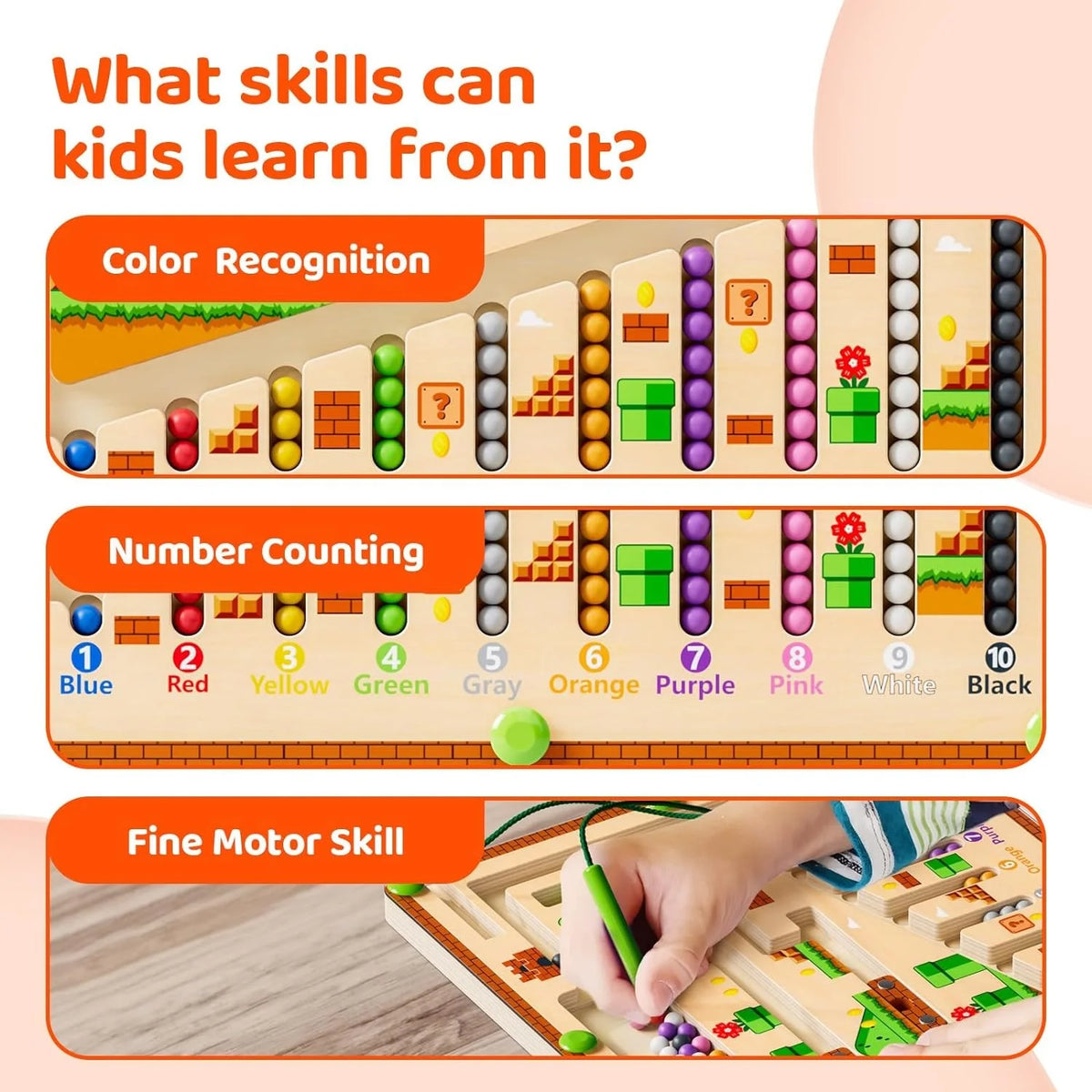 Magnetic Color and Number Maze Wooden Puzzle Activity Board F2963