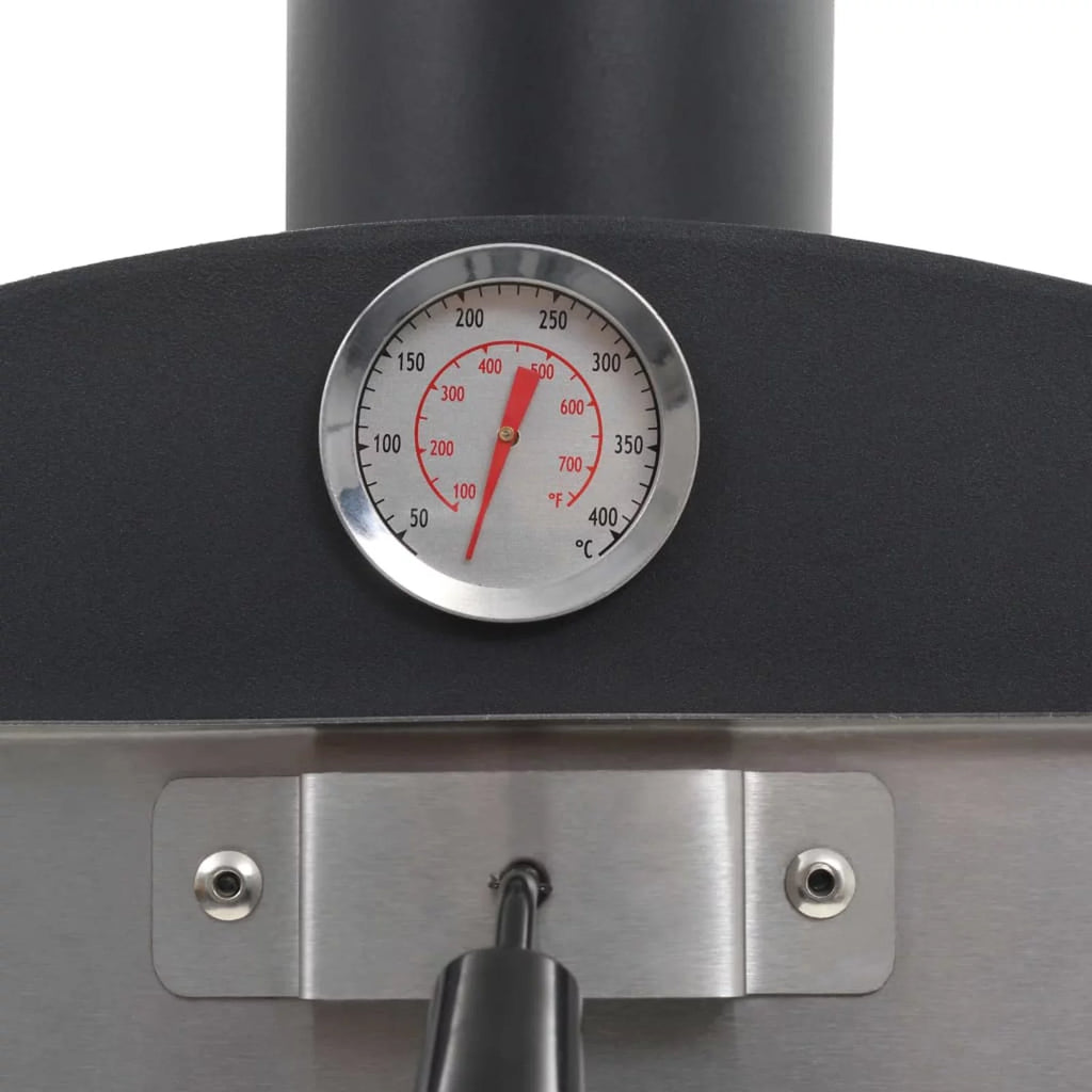 Charcoal Fired BBQ Grill Pizza Oven with Bottom Shelf and Fire Tray Wheeled Steel P9125