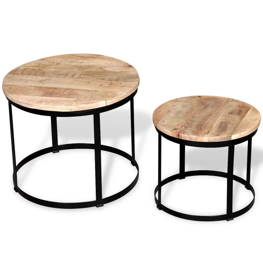 Two Piece Round Mango Wood Coffee Table Set V430
