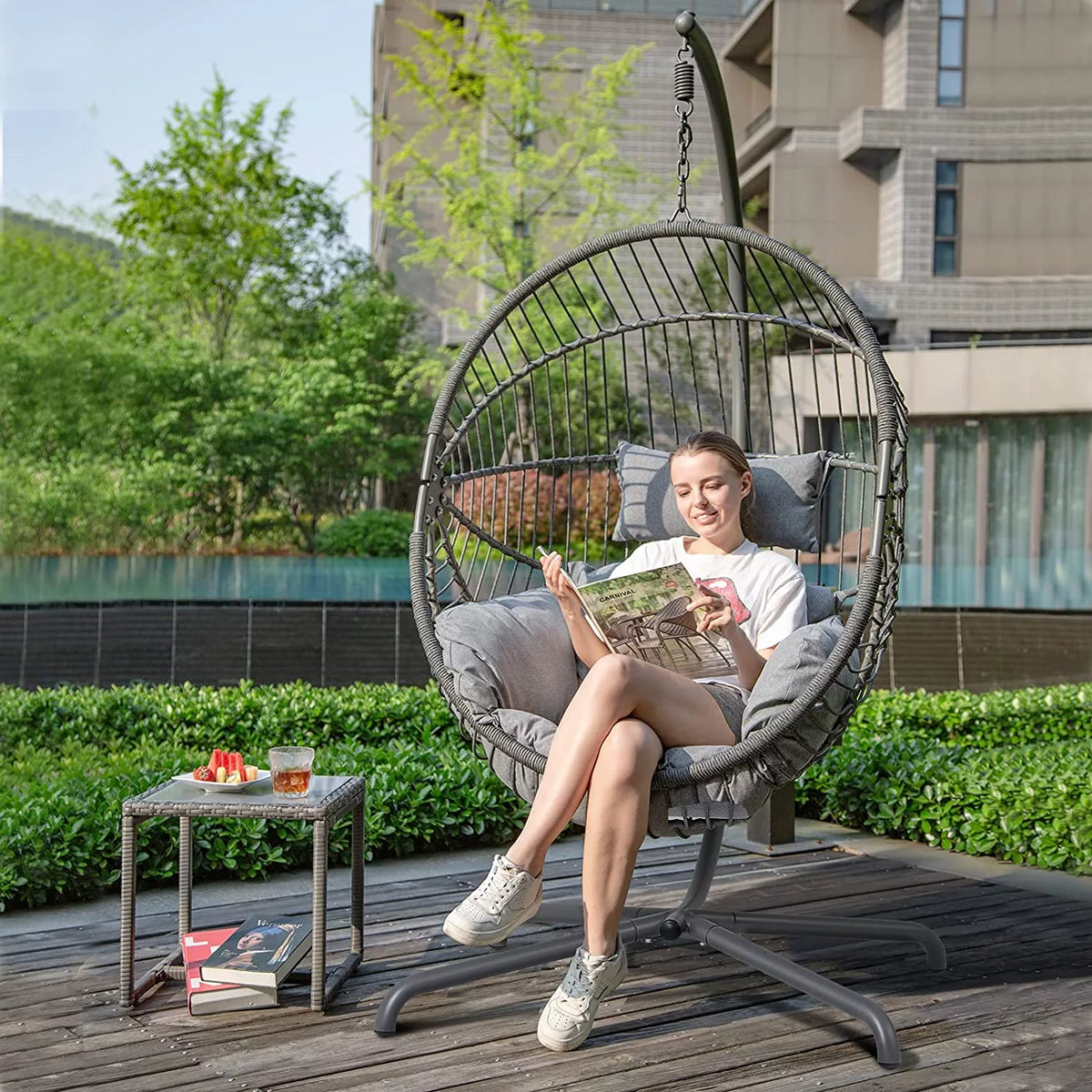 Oversized Dark Gray Hammock Chair with Stand X30259