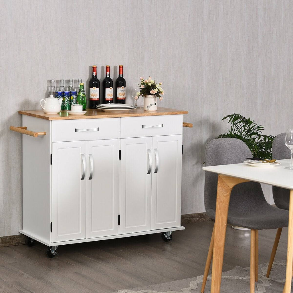 White Wood Top Rolling Kitchen Utility Cart D869