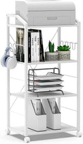 4-Tier Mobile Printer Stand Utility Cart Wooden Adjustable Shelves with 8 Hooks Caster Wheels C587735