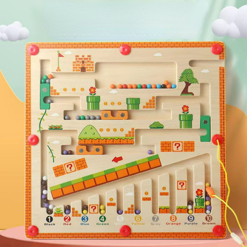 Magnetic Color and Number Maze Wooden Puzzle Activity Board F2963