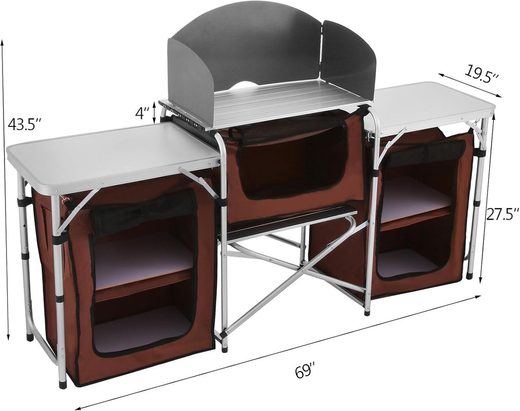 Camping Kitchen Table with 2 Side Tables R58790