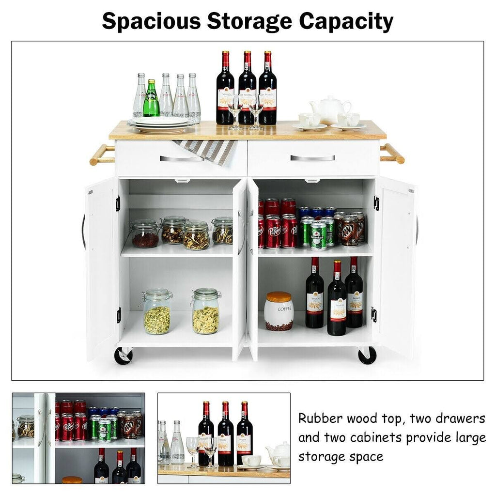 White Wood Top Rolling Kitchen Utility Cart D869