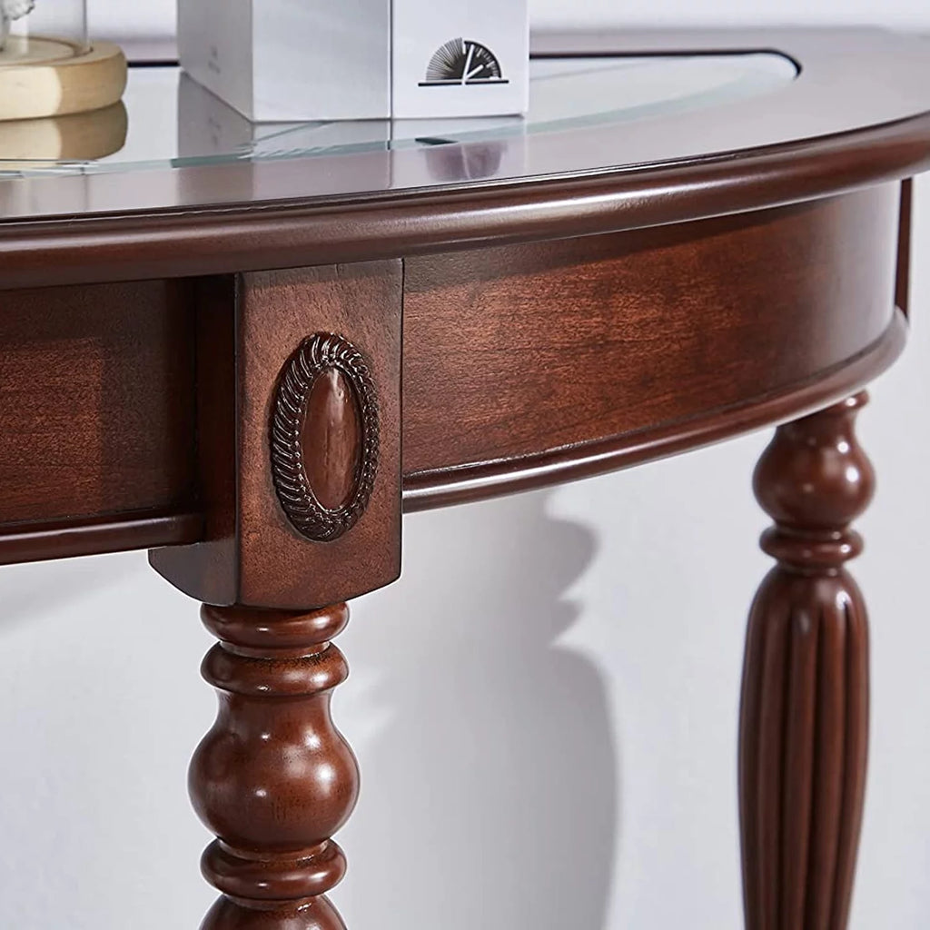 Dark Brown Oak Wood Console Table with Storage Shelf E596023