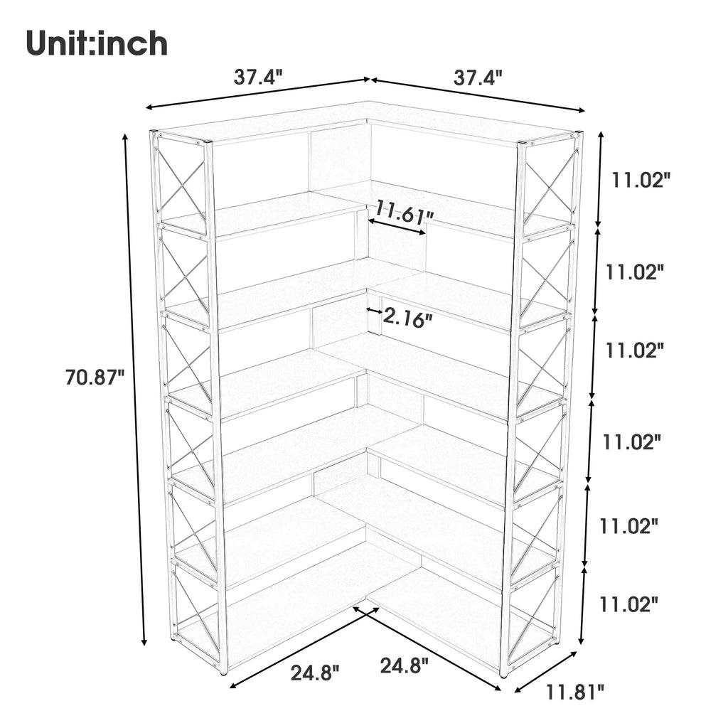 L-Shaped Corner Bookshelf with Metal Frame L967013