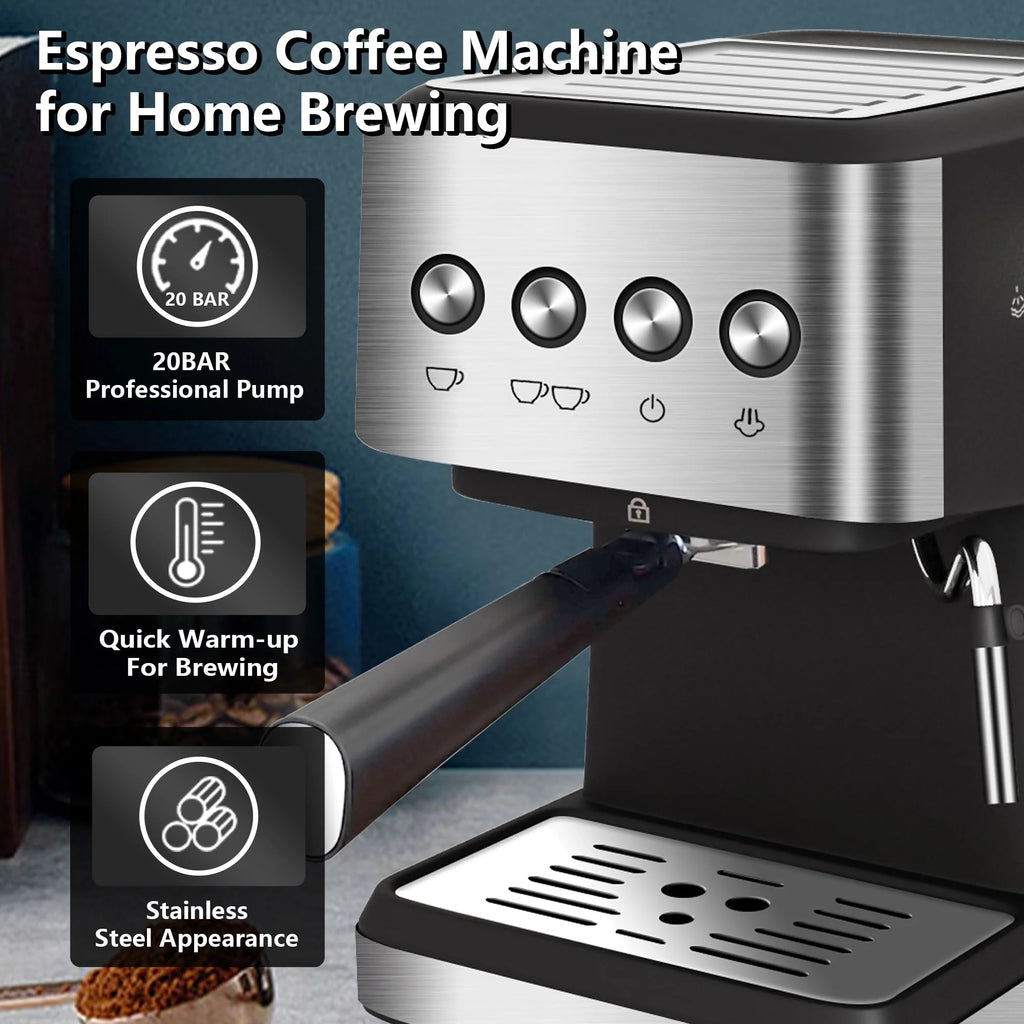 20 Bar Stainless Steel Espresso Machine with Milk Frother S1386