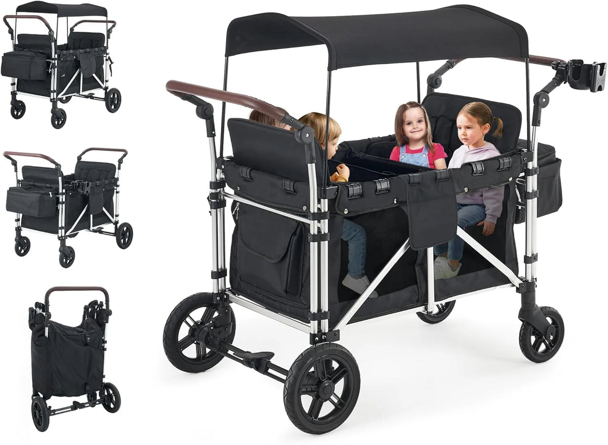 4 Kids Foldable Stroller Wagon with Canopy V16802