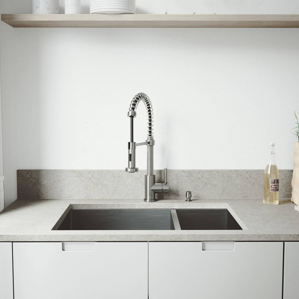 Undermount Stainless Steel Kitchen Sink with Faucet, Grid, Two Strainers and Dispenser W387