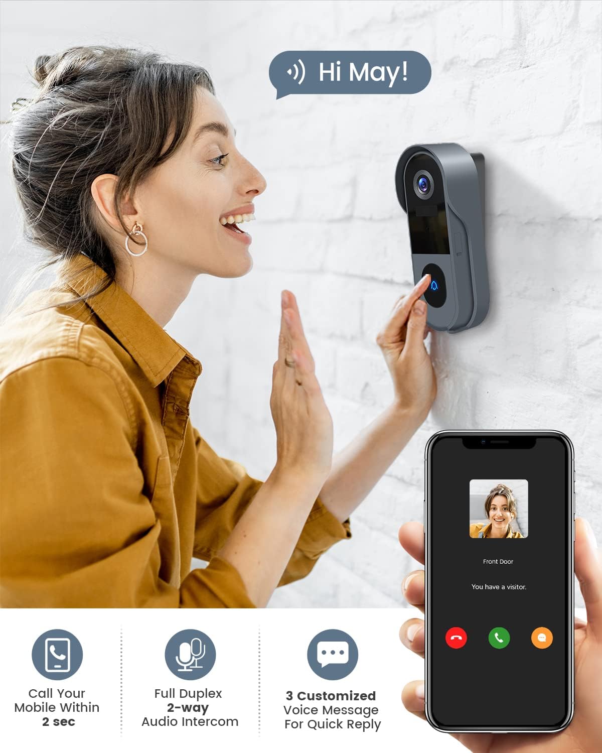 1080P FHD WiFi Video Doorbell Camera with Chime, Pack of 2 I404