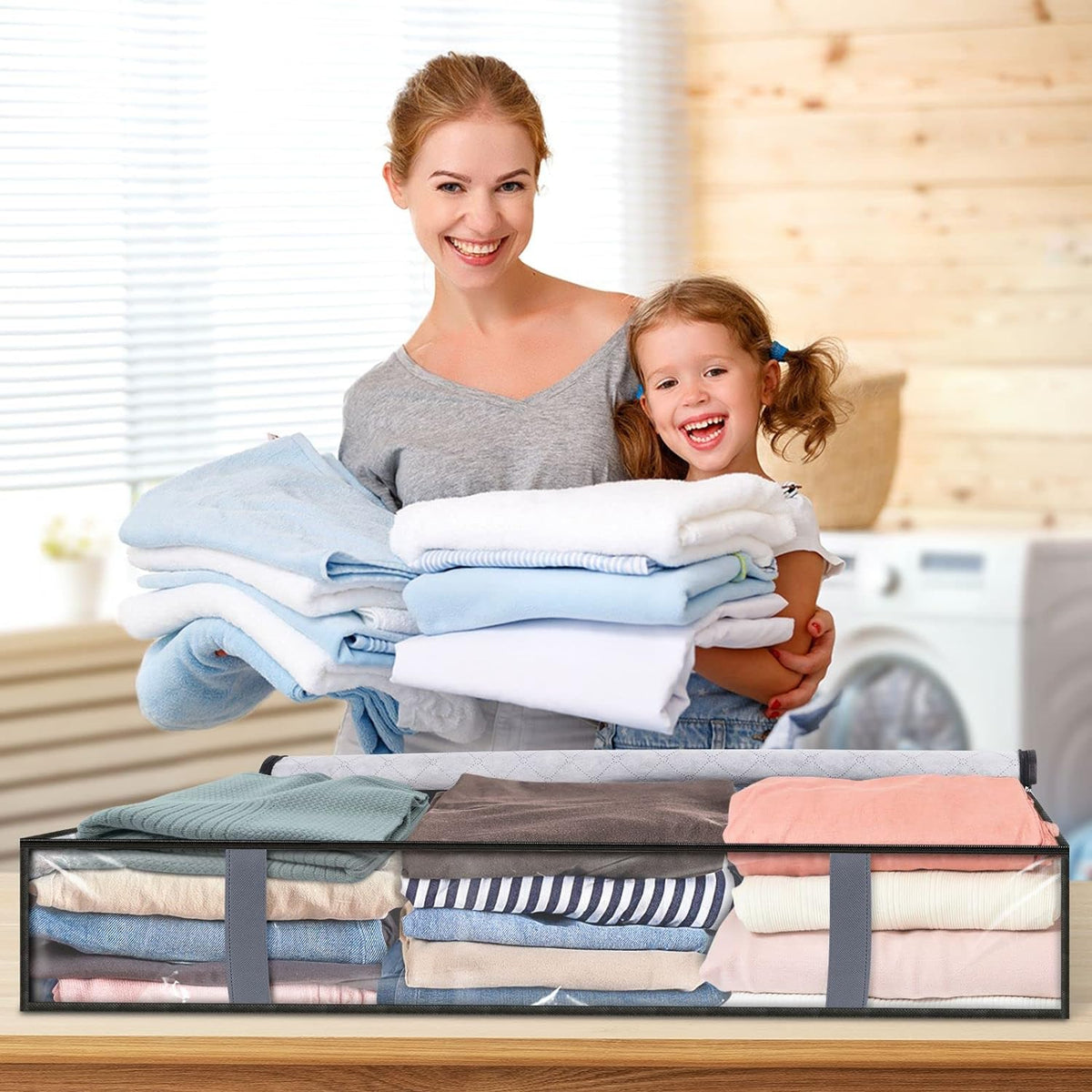 90L 3 Pack Grey Foldable Storage Bins with Durable Handles I421496