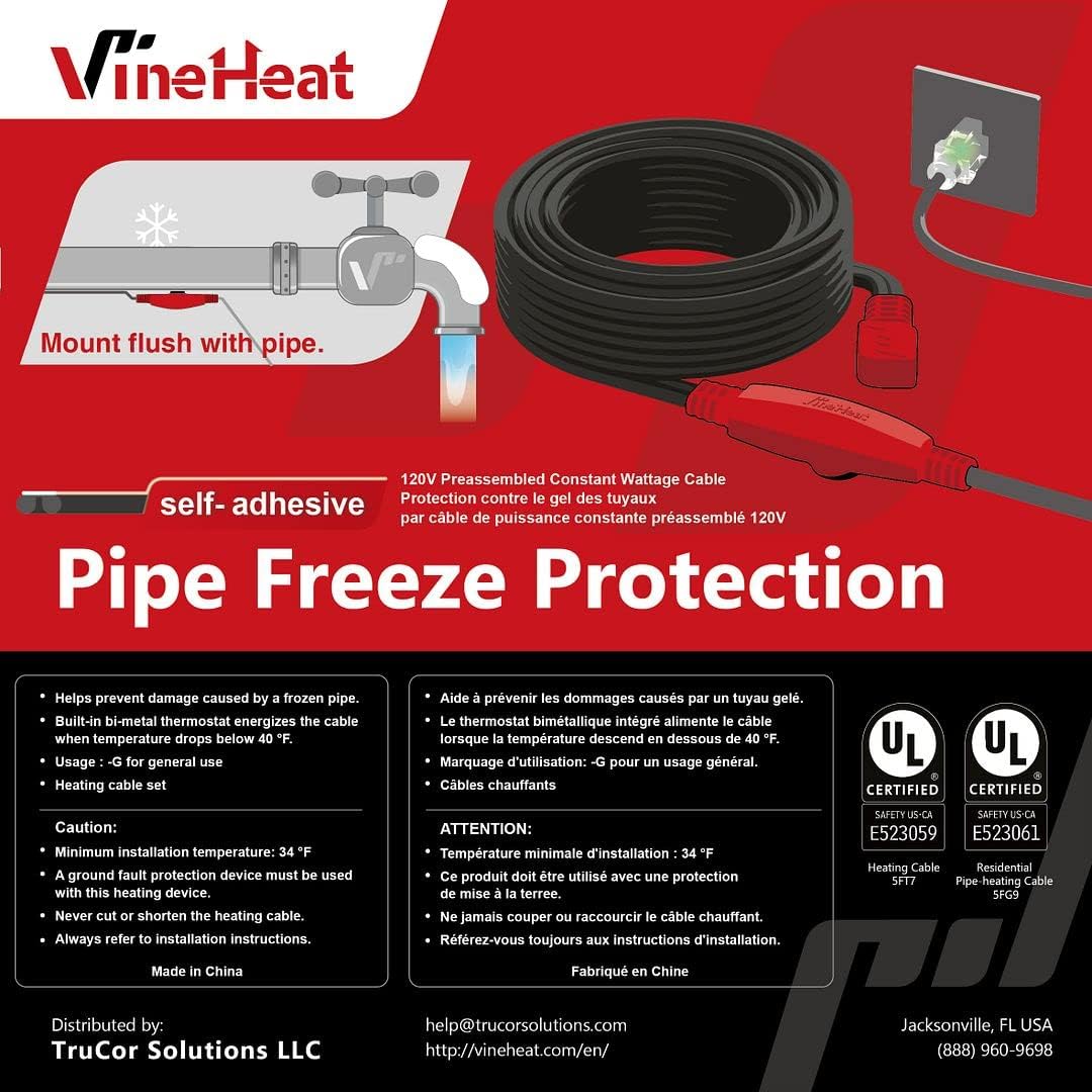 40 Ft Self-adhesive Pipe Freeze Protection Cable 120V Pack of 2 D3219