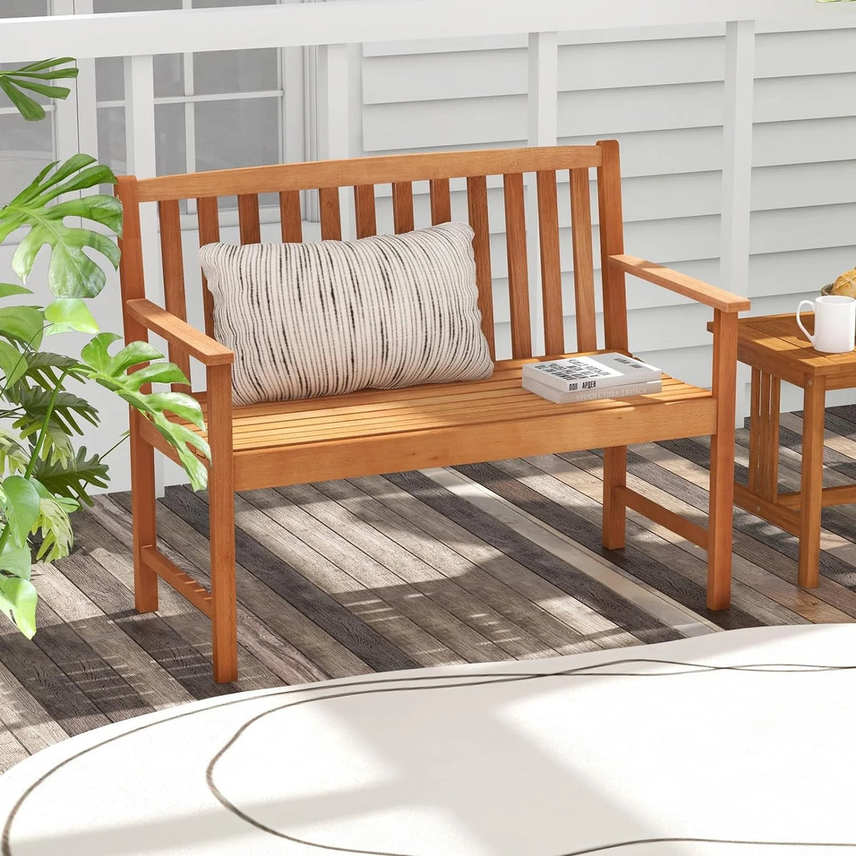 Eucalyptus Wood 2-Person Garden Bench with Backrest R4887