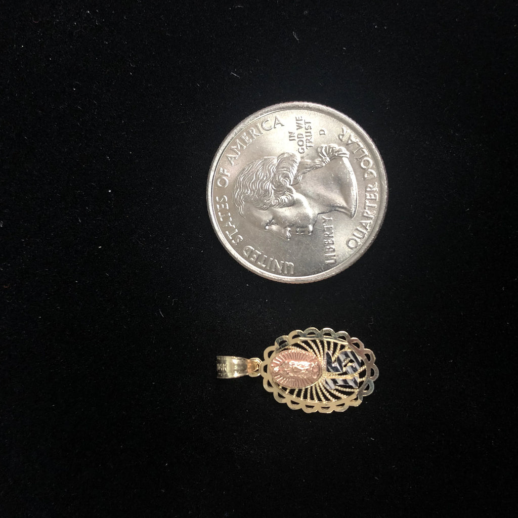 14K Tri Color Gold Virgin Mary Round Charm Pendant G1502