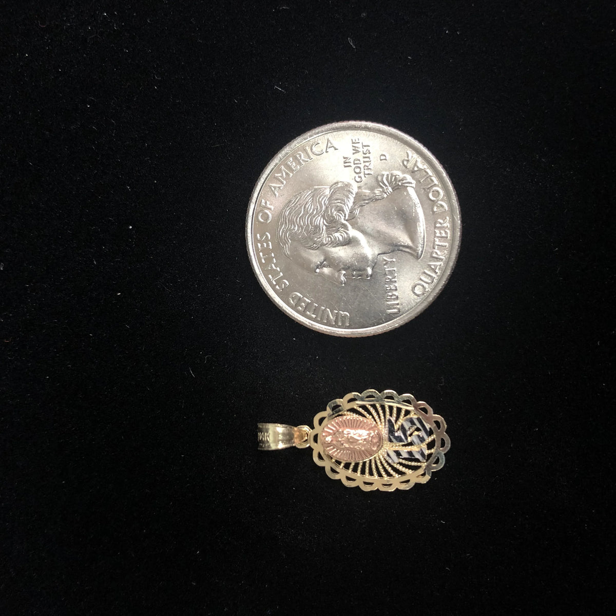 14K Tri Color Gold Virgin Mary Round Charm Pendant G1502