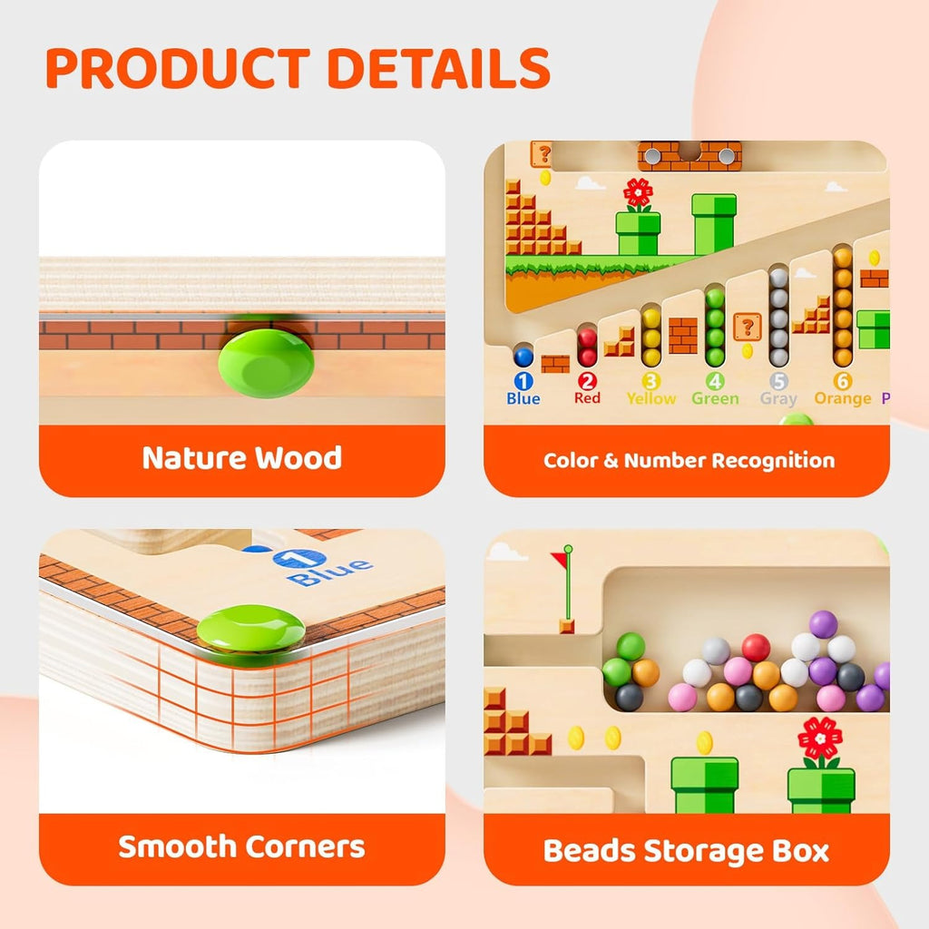 Magnetic Color and Number Maze Wooden Puzzle Activity Board F2963
