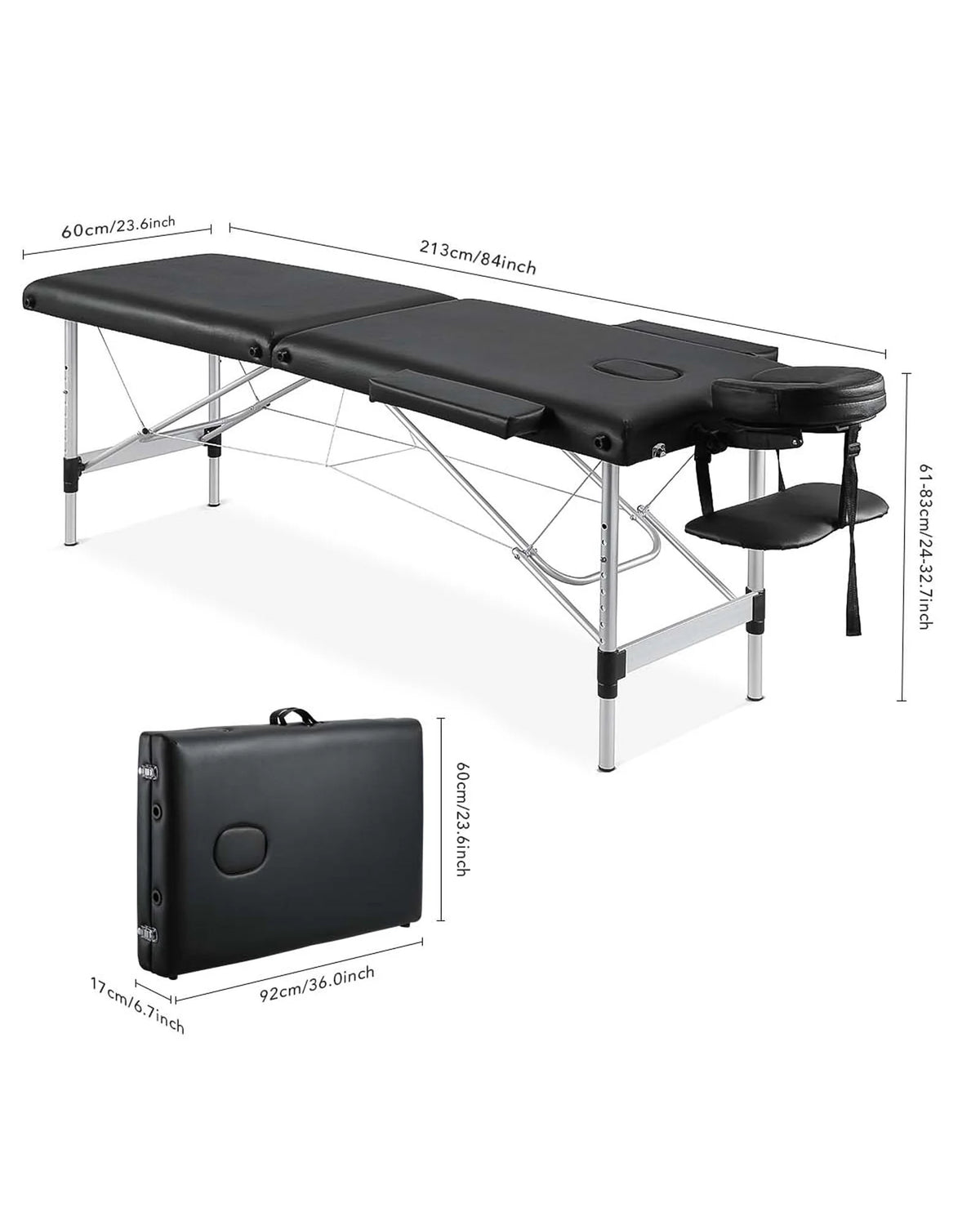Portable 84 Inch Adjustable Folding Massage Table Black U1250
